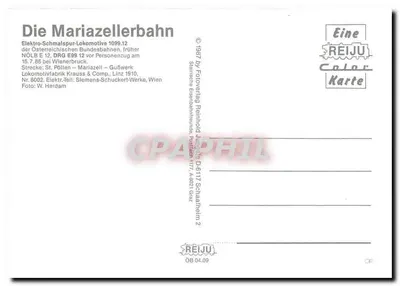 A Mariazellerbahn — trem elétrico DRG E99 12 — editor REIJU, n° 04.09 — Verso