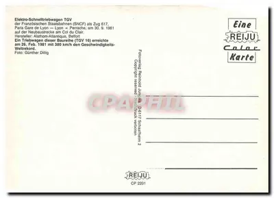 TGV — Trem de alta velocidade — REIJU CP 2201 — Verso