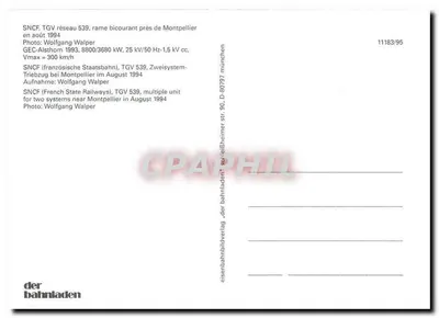 TGV Rede 539 — composição bicorrente perto de Montpellier — der Bahnhaden, n° 11183/95 — Verso