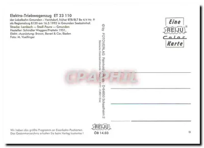 Gmunden — Tramway ET 23110 — REIJU Color Karte — Verso