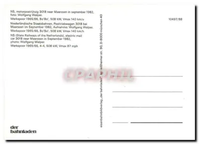 Pociąg pocztowy NS 3018 — Maarsen, wrzesień 1982 — der bahnladen n°10497/88 — Rewers