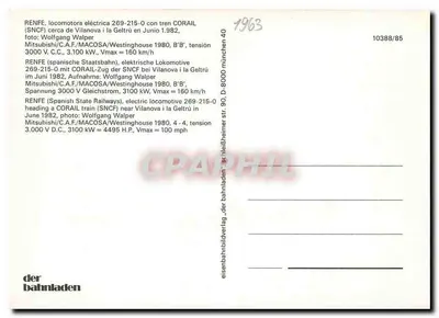 Elektryczna lokomotywa 269-215-0 — pociąg CORAIL blisko Vilanova i la Geltrú — der bahnladen, n° 10388/85 — Rewers