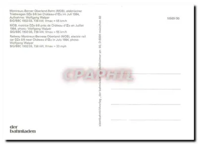 Montreux-Berner Oberland-Bahn (MOB) — elektryczna lokomotywa DZe 6/6 blisko Château-d'Œx — wydawca der bahnhalden, nr 10569/90 — Rewers