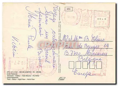 Cristo Redentor – Rio de Janeiro – Visão aérea e noite – Editor Colombo — Verso