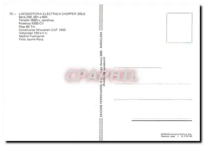 Elektryczna lokomotywa Chopper seria 269-601 — Wydawca: Edicions Ferroviàries, S.A. — N° 75 — Rewers