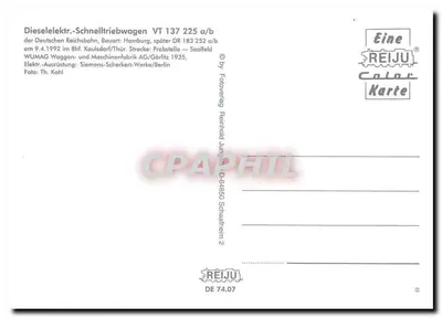 Dieselelektryczny pociąg VT 137 225 a/b — Deutsche Reichsbahn, z 1935 roku — wydawca REIJu, nr 74.07 — Rewers