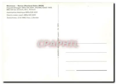 Montreux – Berner Oberland-Bahn (MOB) — Automotriz elétrica ABDe 8/8 4001 — MINIREX AG, Nr. 1615 — Verso