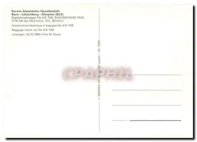 BLS — Wagon bagażowy De 4/5 796 — MINIREX AG, Nr. 1580 — Rewers