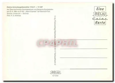 Electro-schneizuglokomotive 1110.27 + 111 007 — Alpen Express — REIJU Color Karte — Verso