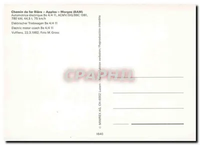 Castelo de Vufflens — Tramway BAM — Ferrovia Cerveja – Apples – Morges (BAM) — Verso
