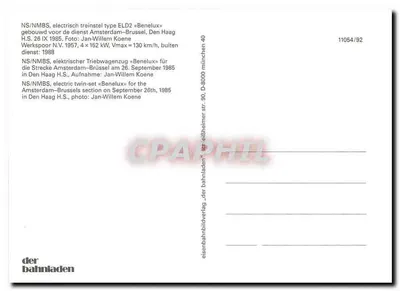 Elektryczny pociąg ELD2 « Benelux » — Amsterdam-Bruxelles — wydawca der bahnladen, n° 11054/92 — Rewers