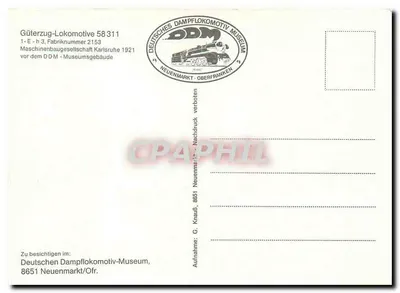 Lokomotiva 58 311 — Lokomotiva de Mercadorias — Museu Alemão de Locomotivas a Vapor Neuenmarkt-Oberfranken — Verso