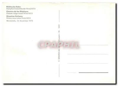 Trem a vapor com desnevegador rotativo X 9213 — Rhätische Bahn — editor MINIREX AG, n° 14.01 — Verso