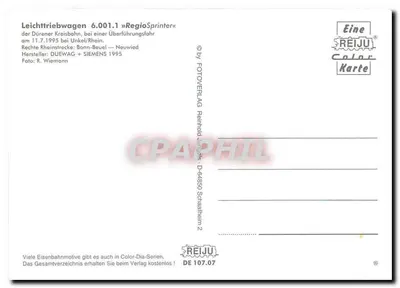 Leichttriebwagen 6.001.1 »RegioSprinter« — Dürener Kreisbahn — REIJU Color Karte — Verso