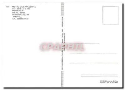 Pociąg metra z Barcelony — seria FMT 121 do 132 — wydawca Ediciones Ferroviarias & A. — Rewers
