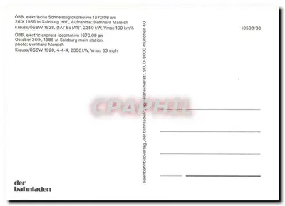 Elektryczny lokomotywka ÖBB 1670.09 — Salzburg, 26 października 1986 — der bahnhaden, n° 10508/88 — Rewers