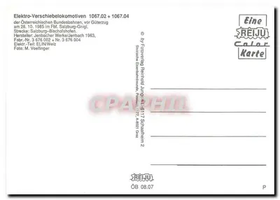 Versão elétrica de locomotivas 1067.02 + 1067.04 — Österreichische Bundesbahnen — REIJU Color Karte — Verso