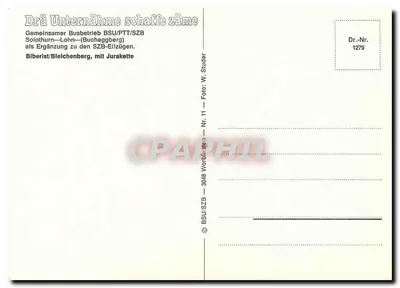 Trem e ônibus sobre viaduto — Pralines Konfekt — BSU/SZB — Dr.-Nr. 1279 — Verso