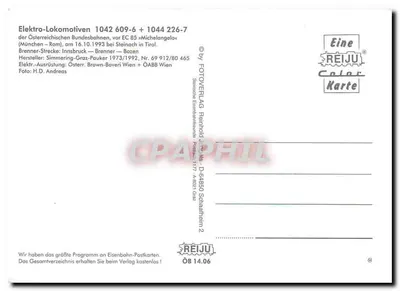 Elektryczny pociąg ÖBB 1042 609-6 + 1044 226-7 — Brenner — Bozen — Wydawca REIJU — Rewers