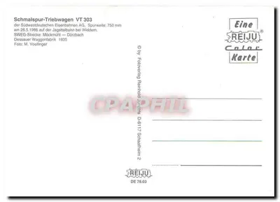 Pociąg turystyczny — Schmalspur-Triebwagen VT 303 — REIJU Color Karte — Rewers