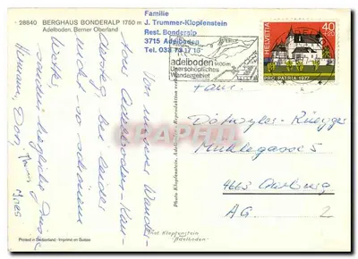 Berghaus Bonderalp — 1750 m — Foto Klopfenstein, Adelboden — Rewers
