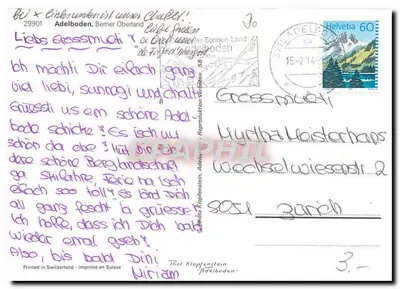 Adelboden — widok panoramiczny z niewielką ilością śniegu — wydawca Tino Klopfenstein, nr 29901 — Rewers