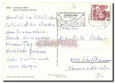 Adelboden — zasne góry i wieś — Foto Klopfenstein, n°29506 — Rewers