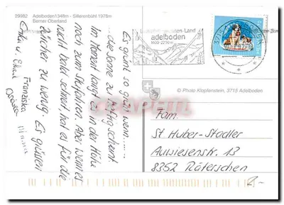 Adelboden — widok z nart i gór — wydawca Klopfenstein, nr 29982 — Rewers
