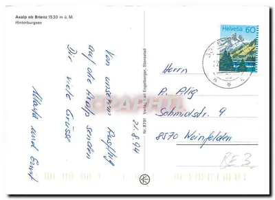 Axalp — Hinterburgsee — Verlag Karl Engelberger, Nr. 8791 — Rewers