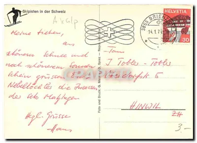 Ski pistes in Zwitserland — Axalp — uitgever G. Spiez, n° 214 — Achterkant