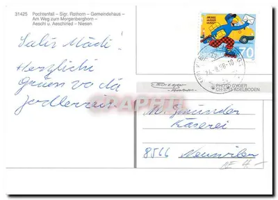 Aeschi — krajobraz alpiski i wieś — wydawca nieznany, nr 31425 — Rewers