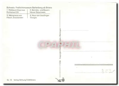 Tradycyjne wioski i farmy szwajcarskie — Freilichtmuseum Ballenberg ob Brienz — wydawca FLM Brienz, n° 12 — Rewers