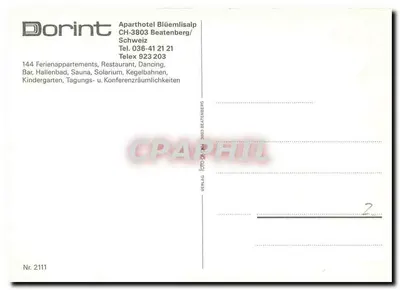 Aparthotel Dorint Blüemlisalp — Beatenberg, Suíça — Verlag Foto Beatenberg, n° 2111 — Verso
