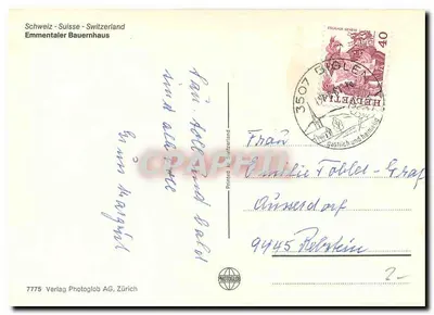 Emmentaler Bauernhaus — Szwajcaria — Wydawnictwo Photoglob AG, Zurych, nr 7775 — Rewers