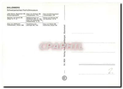 Ballenberg — Museu Suíço do Patrimônio Rural — editor Karl Engelberger, n° 9634 — Verso