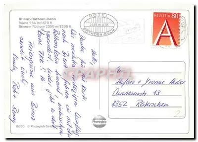 Brienz-Rothorn Bahn — widok panoramiczny i pociągi — Photoglob Zürich — Rewers
