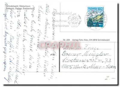 Grindelwald — widok zimowy z teleferyką — Verlag Foto Alex, Nr. 334 — Rewers