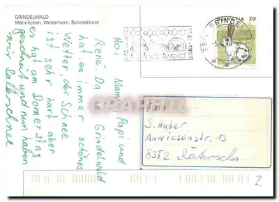 Grindelwald — widok szczytów Wetterhorn i Schreckhorn — wydawca nieznany — Rewers