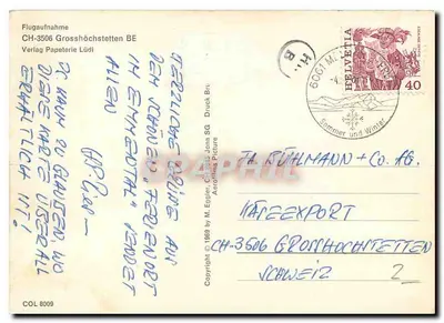 Grosshöchstetten — widok z powietrza — Verlag Papeterie Lüdi, n° CH-3506 — Rewers