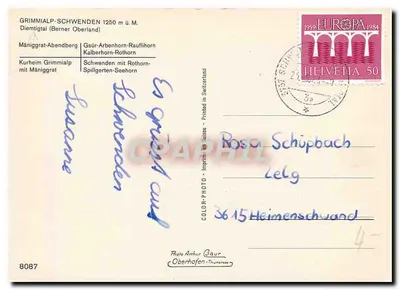 Grimmialp-Schwenden — panoramic view of the Swiss Alps — publisher Arthur Gaur, n° 8087 — Back