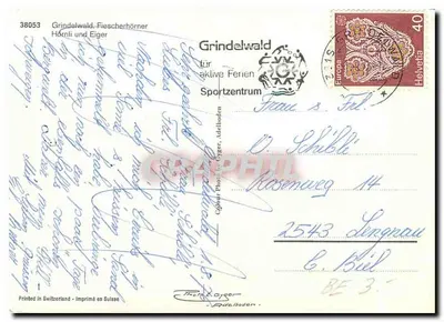 Grindelwald – Fiescherhörner und Eiger – Centro Esportivo Grindelwald, editor Phot. & Gyger, n° 38053 — Verso
