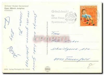 Eiger, Mönch, Jungfrau — Karykatury — Verlag Photoglob AG Zürich — Rewers