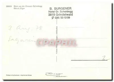 Widok na Mönch, Eiger — z dużej Scheidegg — B. Burgener, Grindelwald — Rewers