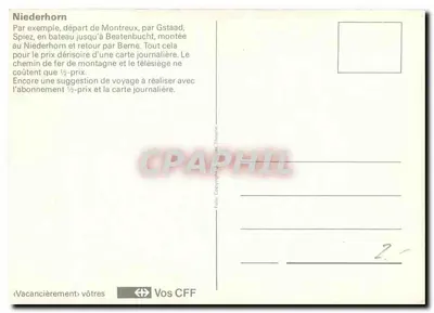 Niederhorn — alpe z jeziorem i odbiciami — wydawca CFF — Rewers