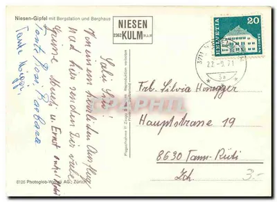 Niesen-Gipfel mit Bergstation und Berghaus — Niesen, Samedan — 8126 Photoglob-Wandli AG, Zürich — Rewers