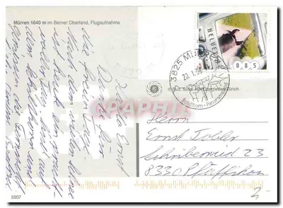 Mürren — lotniczy widok z niewielką ilością śniegu — wydawca H. U. Suter, n° 5907 — Rewers