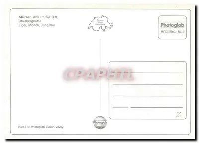 Paisagem alpina com fazenda e vacas — Mürren, Oberberghütte, Eiger, Mönch, Jungfrau — Photoglob premium line — Verso