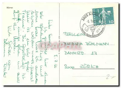 Mürren — widok z lotu ptaka wsi i kortu tenisowego — Graphphil — Rewers