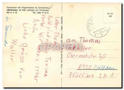 Ferienheim der Pilgermission St. Chrischona — Meielisalp — Druck G. Maurer AG, Spiez — Verso