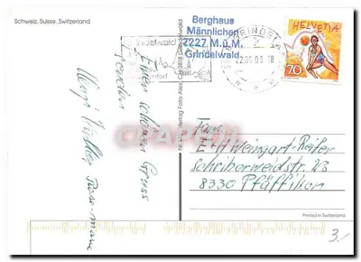 Widok na szwajcarskie góry — Männlichen — wydawca Berghaus Männlichen, nr 3818 — Rewers